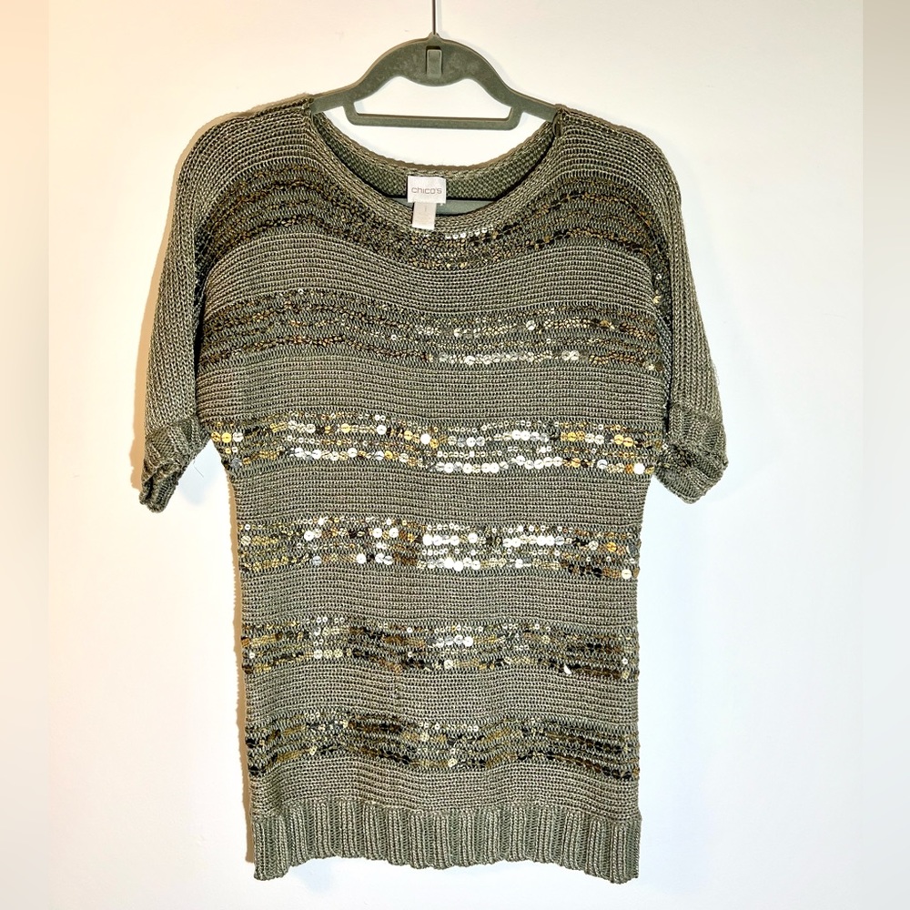Chico’s Sequin Short Sleeve Sweater